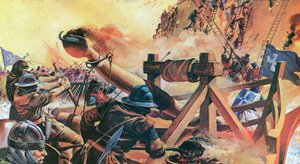 Os cristãos sitiam Constantinopla em 1203 (litografia a cores) de Andrew Howat
