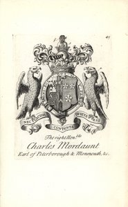 Brasão e brasão do honorável Charles Mordaunt, 3º Conde de Peterborough e 1º Conde de Monmouth de Andrew Johnston