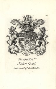 Brasão e brasão do honorável John Cecil, 6º Conde de Exeter de Andrew Johnston