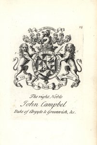 Brasão e brasão do nobre John Campbell, 2º Duque de Argyll e Greenwich,