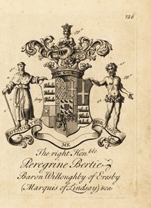 Brasão do Honorável Peregrino Bertie, Barão Willoughby de Eresby, Marquês de Lindsay, 2º Duque de Ancaster e Kesteven de Andrew Johnston