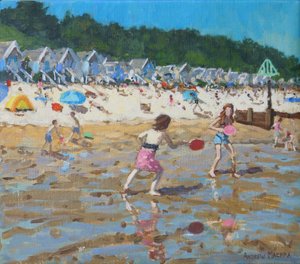 Morcego e bola,Wells- next -the-sea, 2019,(óleo sobre tela) de Andrew Macara