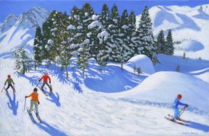Quatro esquiadores alpinos, 2024, (óleo sobre tela) de Andrew Macara