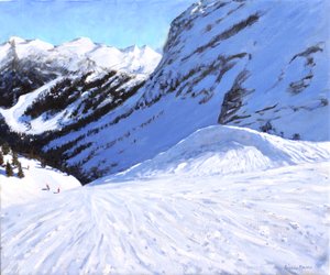 Para o vale, Courchevel, França, 2019,(óleo sobre tela) de Andrew Macara