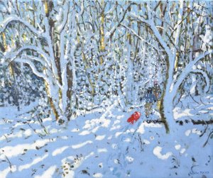 Red sledge, Allestree Park, Derby, 2022 (óleo sobre tela) de Andrew Macara