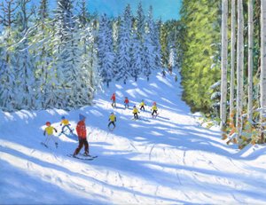 Aula de esqui,Samoens,França,2020,(óleo sobre tela) de Andrew Macara