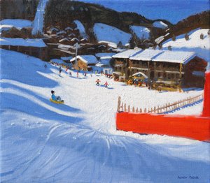 Skiing;La Clusaz , França,(óleo sobre tela) de Andrew Macara