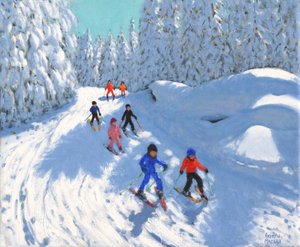 Esquiando pelo trilho ,Courchevel ,2018,(óleo sobre tela) de Andrew Macara