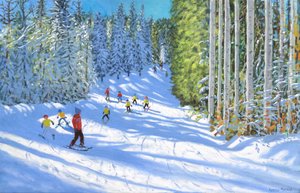 Esquiar em Samoens, França, 2019 (óleo sobre tela) de Andrew Macara