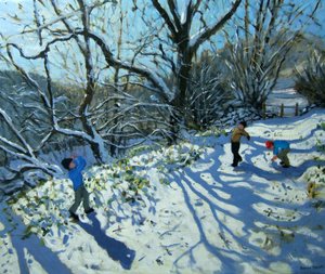 Snowball fight, Derbyshire (óleo sobre tela) de Andrew Macara