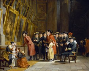 Reunião de veteranos do exército e da marinha britânicos que serviram sob o comando de Horatio Nelson (1758-1805): Residentes de Chelsea (vestidos de vermelho) e do Hospital de Greenwich (vestidos de azul) visitam a galeria de pintura marinha no Hospital d