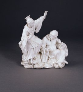 Um grupo Chinoiserie seco de Derby emblemático da audição a partir de um conjunto de sentidos, c.1750-52 (China) de Andrew Planché
