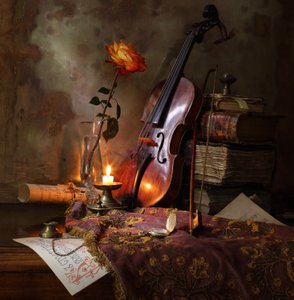 Violino romântico e rosa de Andrey Morozov