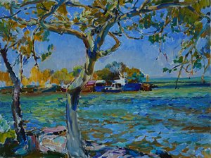 Barcos Sunny Riverbank de Andrii Kutsachenko