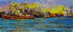 Barcos de pesca ao pôr-do-sol de Andrii Kutsachenko