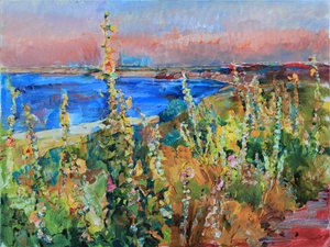 Pôr-do-sol sobre as flores da costa de Andrii Kutsachenko