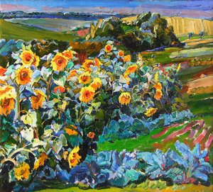Campo de girassóis colorido de Andrii Kutsachenko