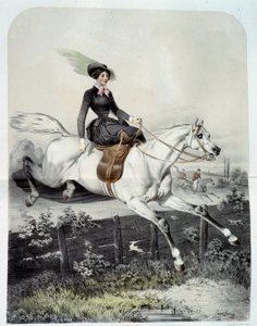 Um Jovem Cavaleiro na Amazônia Saltando uma Litografia Barriere de Ange Louis Jawe Lange (1815-1872) Coleção Particular do Século XIX