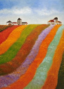 Campos coloridos da aldeia de Angeles M. Pomata