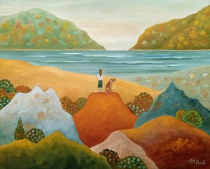 Menina, Cão, Vista para o Mar de Angeles M. Pomata
