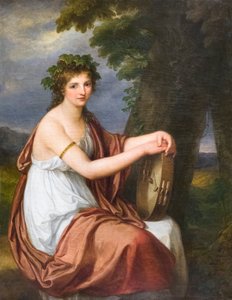Retrato de uma jovem mulher vestida de Bacchante