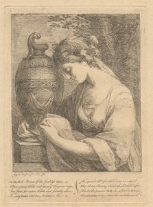 Uma mulher a chorar junto a uma urna de Angelica Kauffmann