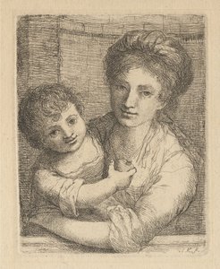 Mãe a segurar uma criança com uma maçã de Angelica Kauffmann