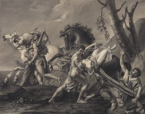 Theseus e Pirithoüs Limpando a Terra de Brigands, Libertem Duas Mulheres das Mãos dos seus Raptores de Angelique Mongez