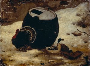 Animais e um barril na neve de Angelo Inganni