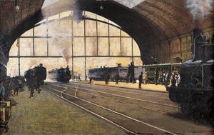 Central Station, Milão por Angelo Morbelli (1853-1919) Óleo sobre tela de Angelo Morbelli