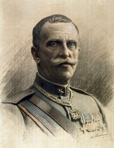 Retrato do Rei da Itália Vittorio Emanuele III (Victor Emmanuel III) (1869-1947) Desenho de Angelo Vernazza (1869-1937) Dim. 97x70 cm Genes Nervi, Galleria d