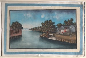 Álbum com doze pinturas de cenas ao longo de um rio de Anglo-Chinese School