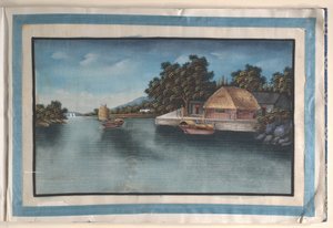 Álbum com doze pinturas de cenas ao longo de um rio de Anglo-Chinese School