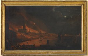 O Grande Incêndio de Londres, c.1666-1700 (óleo sobre tela) de Anglo Dutch School