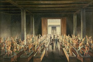 Enchimento de caixas de chá; e fabricação de chá no primeiro processo, c.1820