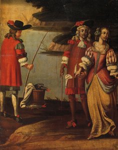 Tela dupla-face quádrupla, c.1700 (tela pintada e couro) (detalhe de 3248382)