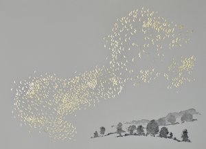 Fuga, 2017 (carimbos de folha aquática e de folha quente em papel) de angus hampel