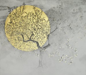 Wisdom, 2019 (gravura, água-marinha e folha de ouro sobre papel)