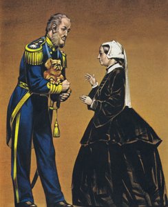 Almirante Lord Hay, com o primeiro cão pequinês trazido para Inglaterra (litografia a cores) de Angus McBride