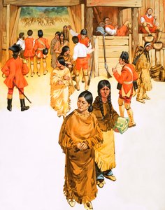 Índios que escondem armas entram no Forte Micilmackinac de Angus McBride
