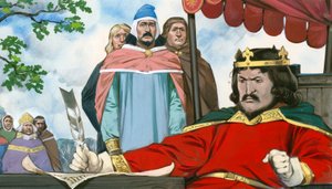 O rei João assina com relutância a Magna Carta de Angus McBride