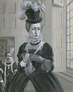 A Rainha Isabel I, ao ouvir a notícia da execução de Maria, Rainha dos Escoceses (guache sobre papel) de Angus McBride