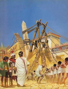 Levantamento da agulha de Cleopatras no Egito (litografia a cores) de Angus McBride