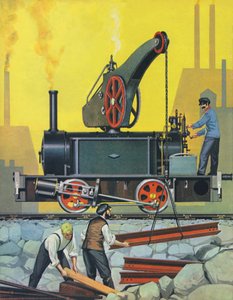 O motor do guindaste, construído em Glasgow em 1868, e um dos primeiros do seu género (litografia a cores) de Angus McBride