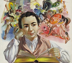 O jovem Heinrich Schliemann a sonhar com uma Troia desaparecida (litografia a cores)