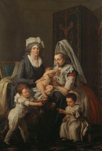 Retrato de uma senhora, no interior com sua enfermeira e três filhos,