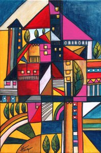 Aldeia abstrata colorida