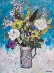 Jarro com rosas brancas e outras flores de Ann Oram