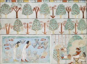 Cópia da pintura mural do túmulo privado 63 de Sebkhotpe, Tebas I, 1, 125-128, século XX