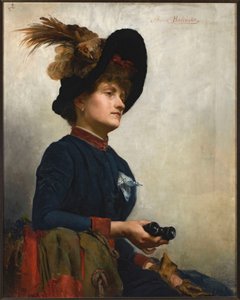 Retrato de uma senhora com óculos de lentes de contacto